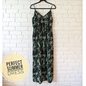 Dynamite Maxi Sleeveless Tropical Summer Dress w/ Open Back & Back Split Size M